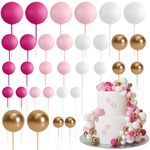 ASTARON 32 Pcs Ball Cake Topper Decorations Mini Balloons Cake Topper Sticks Foam Balls Cake Picks Cake Topper Balls Cake Decorations for Wedding Party Birthday Cake Decorating (Pink Gold)