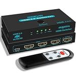 SGEYR Hdmi Switch Box 4k, Hdmi Switch Automatic Switching, Hdmi Switch 3 In 1 Out with Remote, Hdmi Switch 4k 60hz Hdr, with Usb Cable, for Printer, Laptop, Windows, PC