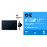 Wacom Intuos Pro Graphic Tablet (Size: S)/ Professional Pen Tablet Includes Wacom Pro Pen 2 Stylus with Replacement Nibs, Adobe Creative Cloud Photography plan 20GB: Photoshop + Lightroom| 1 Year