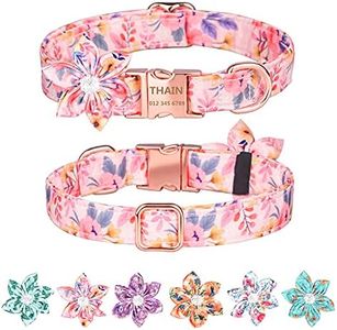 THAIN Custom Flower Girl Dog Collar Personalized for Female Dogs- Floral Pattern Engraved Pet Collars with Name Personalized Rose Gold Buckle (S(neck 10.2-16.5"), Pink Flower)