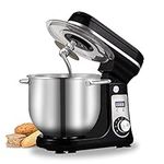 Biolomix Kitchen Electric Stand Mixer with DC Quiet Motor, 6-Speed Tilt-Head Food Mixer with 6L Stainless Steel Bowl, Dough Hook, Flat Beater, Whisk and Anti-Splash Cover, Black