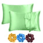 Riara Satin Silk Pillowcase Pillow Case Covers with Envelop Closure for Hair and Skin Home Bed Decor Set of 2 Pillowcase Free 3 Pc Scrunchie (Regular Size (18"x27"), Ambrosia Green)