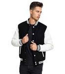 DROBE Cotton Blend Standard Length Lightweight Stylish Black Varsity Jacket For men-L