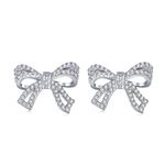 Rityam Jewels 925 Sterling Silver Ribbon Bow Earrings For Women | Cubic Zirconia Gem Stud Earring for Girls