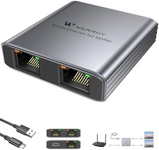 WARRKY Ethernet Splitter 1 to 2, 1000Mbps High Speed RJ45 Internet Splitter, [0.55inch Ultra Slim, Integrally Molded Aluminum Case] Gigabit LAN Splitter with USB-C Power Cable, for Cat5/5e/6/7/8 Cable
