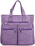 Canvas Tote Bag Waterproof Nylon Multi Pocket Shoulder Bags Laptop Work Bag Teacher Purse and Handbags for Women & Men (Purple 2)