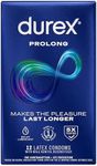 Durex Condom Prolong Natural Latex Condoms, 12 Count - Ultra Fine, ribbed and dotted with delay lubricant, Regular Fit