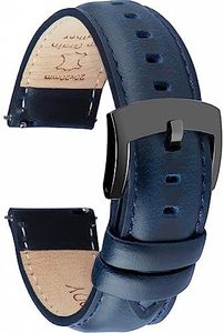 OTTOODY Quick Release Leather Watch Bands Straps 18mm 20mm 21mm 22mm, Elegant Top Grain Leather Watch Straps Replacement Watch Band for Men and Women, Blue Leather and Black Buckle