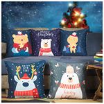 Vendola Merry Christmas Decorative Printed Satin Cushion/Throw/Pillow Covers (Multicolour) Set of 5 Pieces (16X16 Inches, Bears)