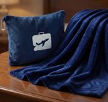 VAS COLLECTIONS Travel Pillow Blanket 2-in-1, Ultra Soft Flannel Blanket with Carry Case, 65x40 Inches, Compact Portable Travel Blanket for Flights, Camping and Travel Comfort (Navy Blue)