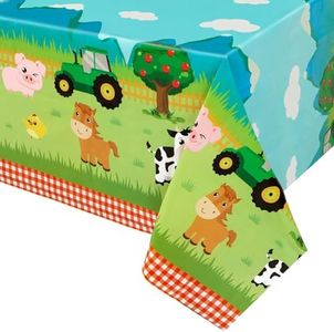 WERNNSAI Farm Animal Party Tablecloth - 2 Pack 54" x 108" Disposable Plastic Table Cover Farm Theme Party Supplies for Picnics Baby Shower Kids Boys Girls Birthday Party Decorations