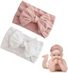 2 Pcs Baby Headband，Pink and White Baby Turban Headbands，Girl Bows Headband Cute Accessories for Newborns and Toddlers