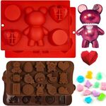 4 Pack 3D Teddy Bear Chocolate Molds Valentine's Day Silicone Baking Mold, Diamond Heart Circle Silicone Molds Heart Soap Candy Molds Cocoa Hot Chocolate Bomb Mold for Jelly Pudding Mousse Baking