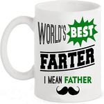 Keepsake Gifts Mug for Dad - Worlds Best Farter, I Mean Father. Funny Surprise Coffee or Tea Cup for Father’s Day from Daughter or Son, Birthday Souvenir Presents for him, a Unique Gift idea Ever