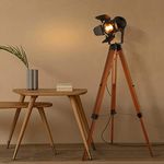 Zompoo Industrial Tripod Floor Lamp for Living Room, Adjustable Height Black Wooden Camera Standing Floor Lighting with Foot Pedal, Vintage Nautical Cinema Spotlight Floor Lamp for Bedroom, Restaurant