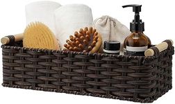 GRANNY SAYS Wicker Baskets for Shelves, Wicker Baskets for Storage, Waterproof Toilet Basket Tank Topper, Basket Organizer with Handle, Toilet Paper Basket for Back of Toilet, 14¼" x 6½" x 4¼", Brown