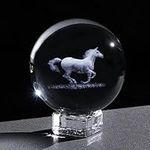 2.36 in./6cm 3D Etched Horse Crystal Ball Ornament for Home, Collectible Figurine Decor with Stand, Glass Crafts Horse Gifts for Women on Birthday Christmas