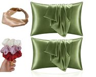 Armoxa Satin Pillow Cover Set of 2 with 3 Free scrunches for Women's Hair Style, & 1 Hair Band, Pillow Covers with scrunches and Silk Hair Clips for Hair Styles