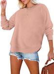 CHICZONE Womens Sweatshirt Ladies Long Sleeve Pullover Tops Crew Neck Fall Winter Solid Vintage Basic Work Trendy Cropped Loose Cute Sweater Grey Pink Large