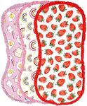 DREAMHALO Burp Cloths for Baby Girls,3-Pack Extra Absorbent Burping Cloth Baby Washcloths Towel for Unisex, Viscose Made from Bamboo Strawberry/Rainbow/Pink Egg One Size