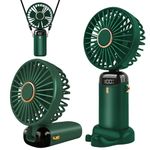 Jsdoin Hand Held Fan,Portable Handheld USB Rechargeable Fans with 5 Speeds,Battery Operated Mini Fan Foldable Desk Desktop Fans with LED Display for Home Office Bedroom Outdoor Travel (Green)