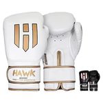 Hawk Boxing Gloves for Men & Women Training Pro Punching Heavy Bag Mitts UFC MMA Muay Thai Sparring Kickboxing Gloves, 1 Year Warranty!!!! (White, 8 oz)