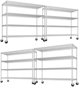 REIBII 55.5''W Storage Shelves 2500LBS Wire Shelving Unit with Wheels Heavy Duty Metal Shelves for Storage Adjustable Garage Storage Rack Pantry Shelf Kitchen Shelving, 75.6" H X 55.5''W X 24" D, 4PCS