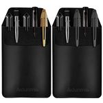 Aidunmis Pen Pocket Protector, 2 Pieces PU Leather Pocket Pen Holder Organizer Pouch for Shirts Lab Coats Pants Pen Sleeve - Multi-Purpose Pen Pocket Holds Pens Pointers Pencils and Notes Card - Black