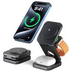 YLLZI 3-in-1 Foldable Magnetic Mag-Safe Wireless Charger for iPhone 16/15/14/13/12 Series, 16 Pro/Plus/Max, Air-pods 3/2, iWatch 9/8/7/6/5/4/SE – Fast Charging Stand