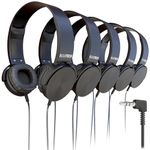 Bulktech Wired On-Ear Leather Headphones with 3.5mm Connector, Round Metal Housing, Bulk Wholesale, 5 Pack, Black Color