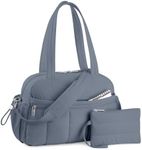 TOPDesign Travel Duffel Bag for Women, Puffer Gym Bag Sports Tote with Wet Pocket, Carry On Weekender with Luggage Sleeve (Blue Grey)