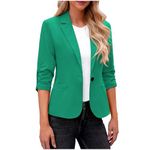 Warehouse Clearance of Sale Womens Trendy Ruched 3/4 Sleeve Blazers Casual Business Blazer Button Open Front Work Office Suit Jacket with Pocket Selling!