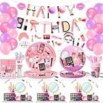 Makeup Birthday Party Supplies,165 Pcs Spa Party Decorations&Tableware Set-Makeup Birthday Banner Balloons Plate Cup Napkins Tablecloth Photo Booth Props etc Makeup Birthday Party Favors for Girls