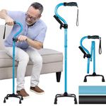 Vive 4 Prong Stand Assist Quad Cane - Walker Canes for Women & Men for Stability - 4 Leg Walking Cane for Seniors Balance - 4 Point Stand up Cane - Heavy Duty Sit to Stand Cane - Adjustable (Teal)