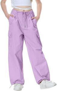 Rolanko Parachute Pants for Girls Y2K Cargo Pants Trousers with Pockets Jogger Pants for Kids Streetwear Dance (PurplePink, 14-16)