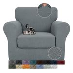 JIVINER Newest 2 Pieces Armchair Covers for Living Room Stretch Chair Slipcovers with 1 Seat Cushion Covers Thick Fitted Couch Cover for Pet Dogs Furniture Protector (Chair, Light Gray)