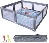 TODALE Baby Playpen 70”×59”- Play Yard with Tear-Resistant Material, Anti-Slip Suckers, Breathable Mesh, Gate - Kids Big Play Pens for Babies and Toddlers, for Sleep & Activity, Baby Fence, Grey
