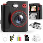 MYSTILUCK Kids Camera Instant Print, 1080P Instant Camera for Kids, Children Digital Cameras with 32GB Card & 3 Rolls Photo Paper, Christmas Birthday Gifts Toys for Boys & Girls Aged 3-12（Black）