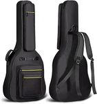 GLOW WINGS 44 Inch Guitar Bag Multi-Pockets for Jumbo and Dreadnought Yellow Line Guitar Case 0.47in Thick Padding Water Resistent Dual Adjustable Shoulder Strap Gig Bag with Back Hanger Loop