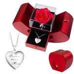 SOVIUPRZ Preserved Rose in A Box Forever Red Roses Heart Box to My Love Eternal Flower Box for Her Girlfriend Wife Mom Preserved Roses with Custom Photo Necklace Cherish These