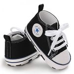 Baby Girls Boys Sneakers Toddler Shoes Canvas First Walking Shoes Newborn Anti-Slip Prewalker Sneakers for 12-18 Months Black