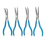 NEIKO 02105A (4) Long Nose Plier 11” Long Reach, Straight, Angle, Curved Pliers, 45 & 90 Degree, Bent Head Needle Nose Pliers Set for Mechanics, Long Handle Pliers