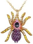 Alilang Golden Tone Amethyst Purple Pink Crystal Rhinestones Spider Tarantula Pendant Necklace