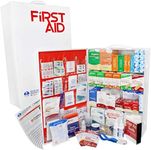 OSHA & ANSI 4 Shelf Industrial First Aid Cabinet with Pocket Liner, 150 Person, 1125 Pieces, 2015 Class B+, Types I & II, Made in USA by Urgent First Aid™ with extra content & NEW ANSI First Aid Guide