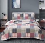 Ycosy Quilt Set Queen Size Plaid Bedspread Set Soft Lightweight Bedding Set Red Navy White Patchwork Quilts Reversible Bedspread Coverlet Set Home Collections Bed Set with 2 Pillow Shams