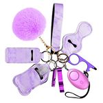 Brifit Safety Keychain Set for Women, 10 PCS Loud Safety Keychain Set with Personal Safety Alarm, LED Light, Whistle, No Touch Door Opener, Security Alarms Keychain for Kids (Purple)