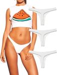 KUKU PANDA Womens Cotton Thongs Underwear Breathable No Show Cheeky Panties Tangas Sexy for Everyday Workout 3 Pack Set, White, Medium