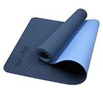 Glymnis Yoga Mat Exercise Mat Thick Non Slip Pilates Mat, Anti Tear Durable for Fitness Workouts Gym with Carrying Strap for Women Men (Blue and Dark Blue)