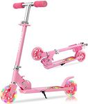 TENBOOM Scooter for Kids Ages 6-12/4-7, Easy Folding Kids Scooter with 3 Levels Adjustable Handlebar and Rear Brake, Light Up Scooter for Girls Boys, Pink