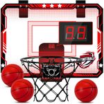 Xucutu Indoor Mini Basketball Hoop for Kids with 7 LED Lighting- Over The Door Basketball Mini Hoop with Electronic Scoreboard, 3 Mode & Batteries,Basketball Toys Gifts for Kids, Adults